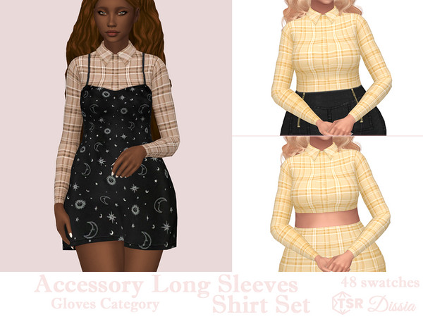 Sims 4 — Accessory Long Sleeves Shirts Set by Dissia — Plaid long sleeves accessory shirt - short and long version