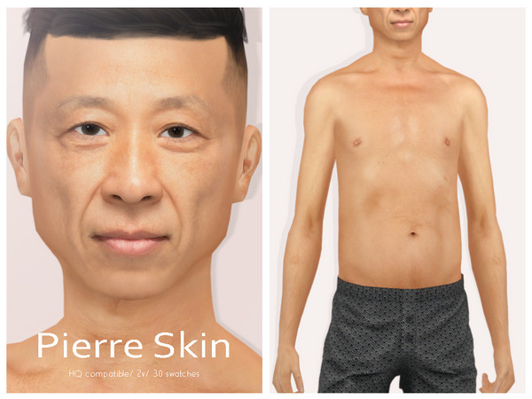 Sims 4 — [Patreon] Pierre Skin by thisisthem — HQ Compatible ; 2v (with/without eyebrows) ; 30 swatches , Skin Details
