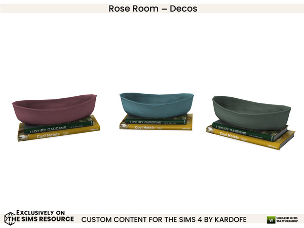 Sims 4 — Rose Room Books and bowl by kardofe — Group of books with a bowl on top of them, decorative, in three colour