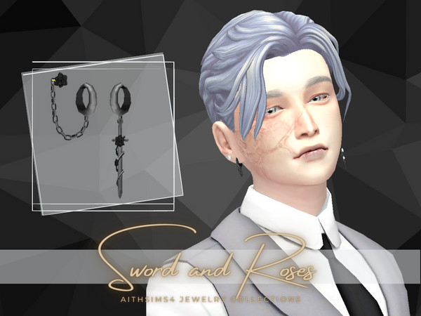 Sims 4 — Sword and roses by aithsims — Sword and roses gothic themed earring Roses 8 colors 