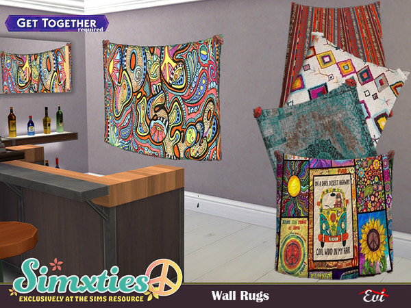 Sims 4 — simxties-wall rugs by evi — Wall rugs with sixties images designs.