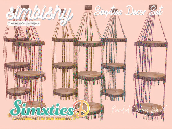 Sims 4 — Simxties Decor Set - Beaded Ceiling Shelf by simbishy — A 3-tiered shelf suspended from the ceiling by beads for