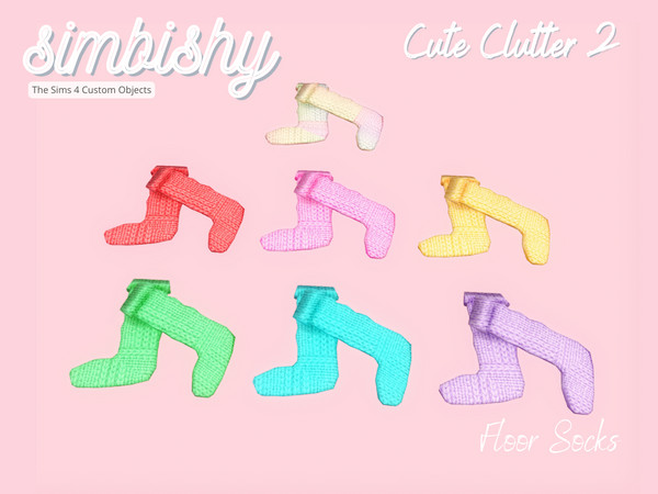 Sims 4 — Cute Clutter - Floor Socks by simbishy — Knitted floor socks haphazardly thrown on the floor.