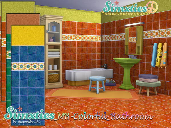 Sims 4 — Simxties_MB-Colorful_Bathroom by matomibotaki — Strong colors and unusual color combinations and a tile border,