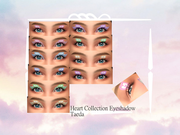 Sims 4 — Heart Eyeshadow by Taeda — Heart Eyeshadow comes in 10 swatches :)
