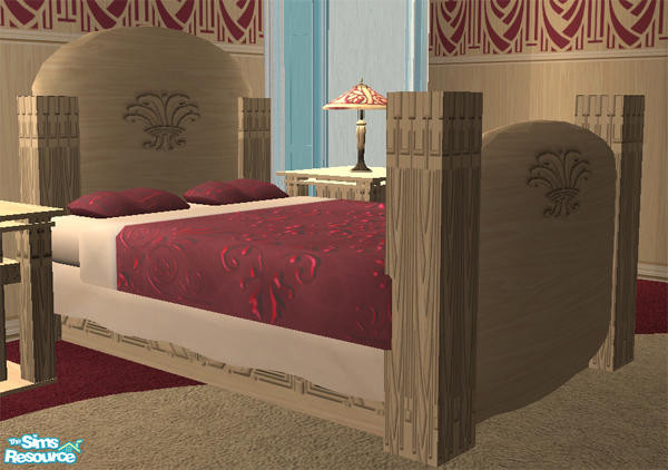 Sims 2 — Deco Decadence Burgundy - Bed by Cloisonne — 