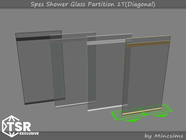 Sims 4 — Spes Shower Glass Partition 1T(Diagonal) by Mincsims — Basegame Compatible 4 swatches