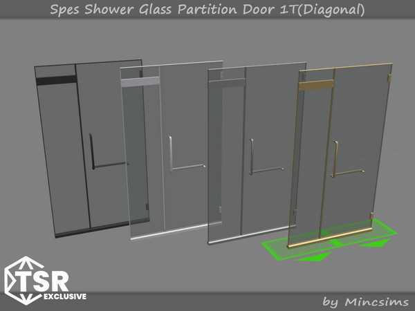 Sims 4 — Spes Shower Glass Partition Door 1T(Diagonal) by Mincsims — Basegame Compatible 4 swatches Animated
