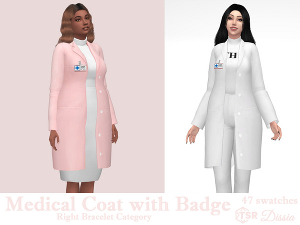 Sims 4 — Medical Accessory Coat with Badge by Dissia — Doctor accessory coat in many colors Available in 47 swatches