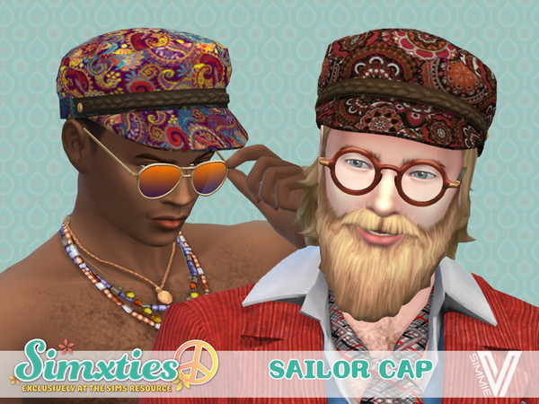 Sims 4 — Simxties Sailor Cap Retexture by SimmieV — Hey sailor! These 8 assorted caps feature a groovy selection of 60's