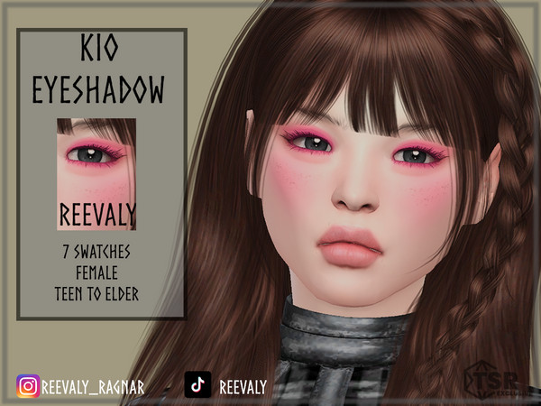 Sims 4 — Kio Eyeshadow by Reevaly — 7 Swatches. Teen to Elder. Female. Base Game compatible. Please do not reupload.