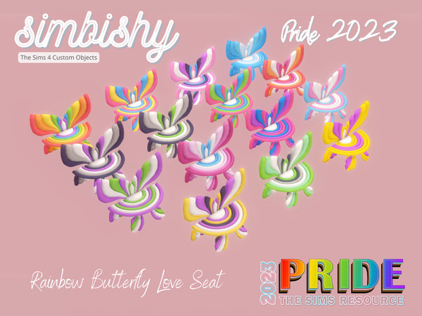 Sims 4 — Pride 2023 - Rainbow Butterfly Love Seat by simbishy — An incredibly gaudy loveseat twisted out of rainbow. 15