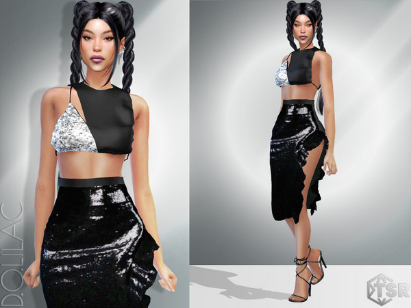 Sims 4 — Frilled Sequin Woven Top [SET] DO914 by DOLilac — Custom thumbnail New Mesh 2 Colors Adult-Elder-Teen-Young