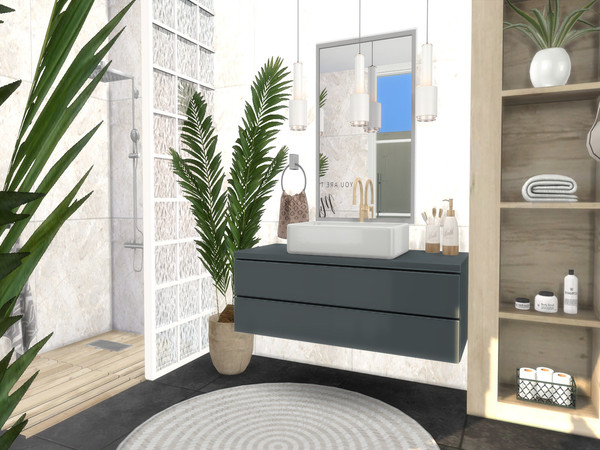 Sims 4 — Kenza Bathroom by Suzz86 — Kenza is a fully furnished and decorated bathroom. Size: 5x4 Value: $ 7,600 Short