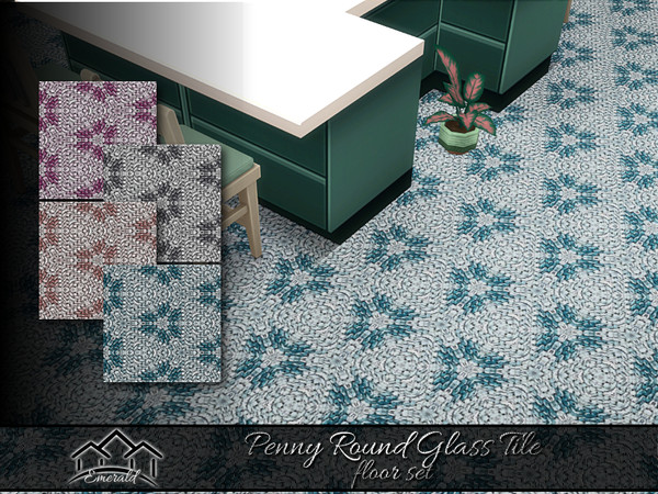 Sims 4 — Penny Round Glass Tile floor set by Emerald — Penny round can be used for your kitchen backsplash, bathroom or