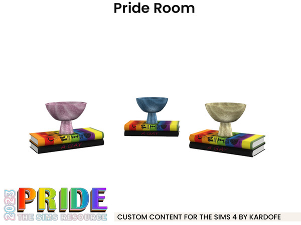 Sims 4 — kardofe_Pride Room_ Books and bowls by kardofe — Decorative books with a bowl on them, in three colour options