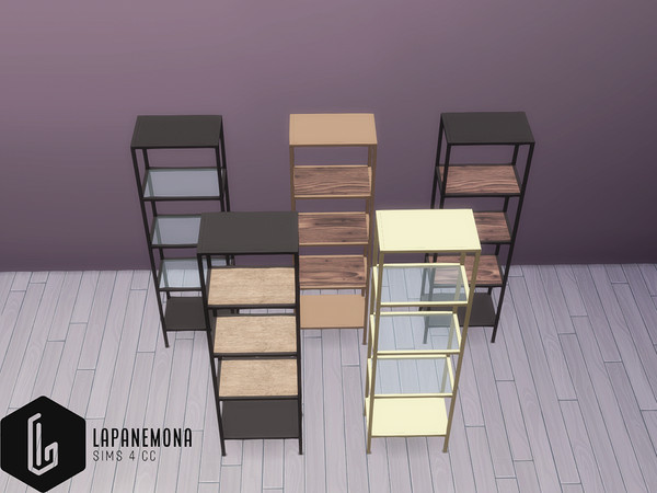 Sims 4 — HEX - Modern witch living room - One tile shelf unit by Lapanemona — 494 polygons - 5 swatches