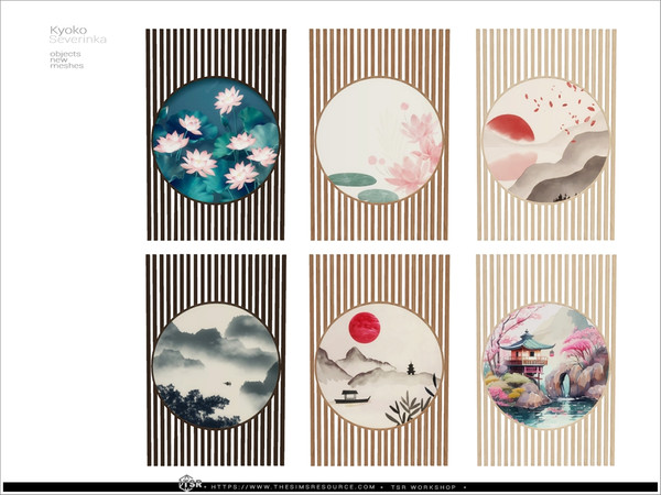 Sims 4 — Kyoko - wall panno by Severinka_ — Wall wood panno with paint (SHORT WALLS) From the set 'Kyoko dining room'