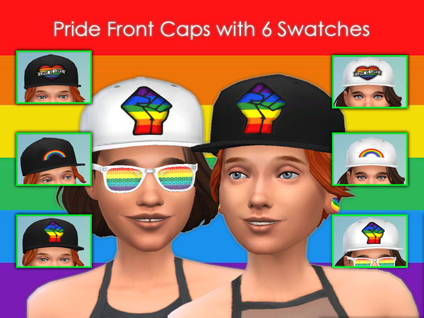 Sims 4 — Pride Front Caps by Libby_Letters — Unleash your Sim's vibrant individuality with this stylish front-facing