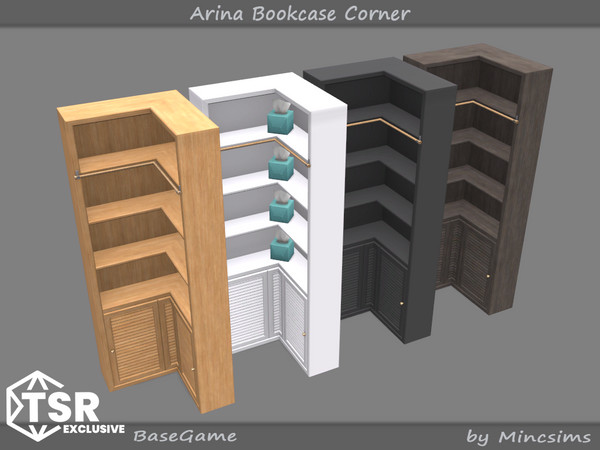 Sims 4 — Arina Bookcase Corner by Mincsims — Basegame Compatible 4 swatches