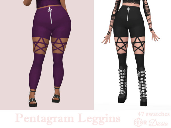 Sims 4 — Pentagram Leggins by Dissia — High waist leggins with pentagram shape cuts on legs and pentagram zip Available