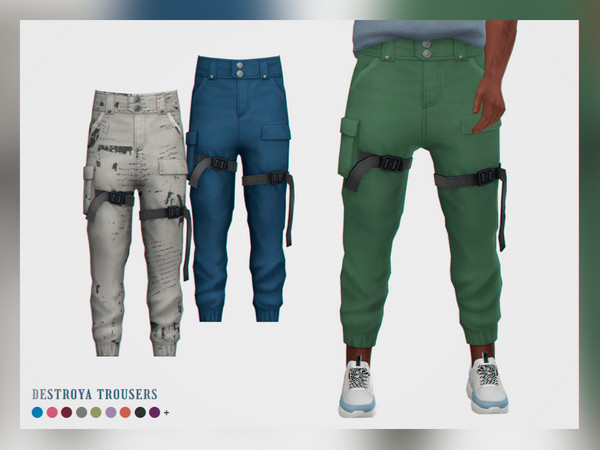 Sims 4 — Destroya Trousers by pixelette — Baggy techwear inspired trousers with 3D details! - New mesh (EA mesh edit)