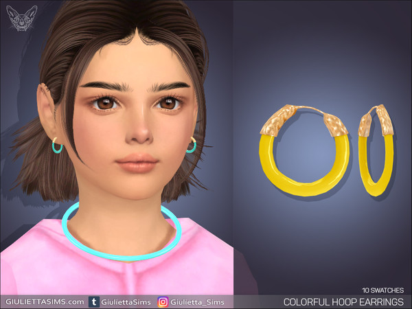 Sims 4 — Colorful Hoop Earrings For Kids by feyona — Colorful Plastic Hoop Earrings For Kids come with 10 swatches. * 10