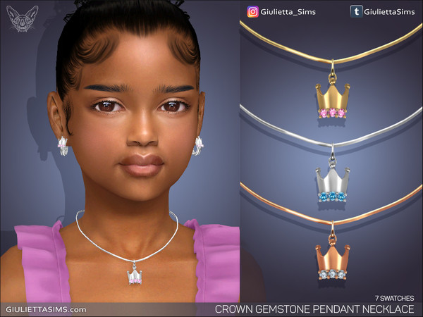 Sims 4 — Crown Gemstone Pendant Necklace For Kids by feyona — Crown Gemstone Pendant Necklace For Kids comes with 7