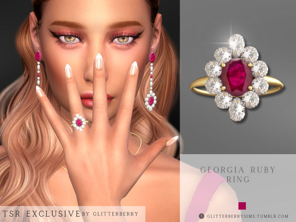 Sims 4 — Georgia Ruby Ring by Glitterberryfly — A gorgeous ruby and diamond ring with a gold band