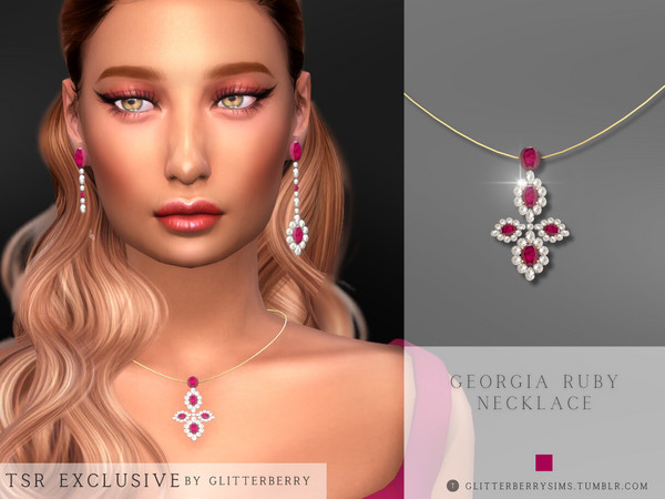 Sims 4 — Georgia Ruby Necklace by Glitterberryfly — A gorgeous statement piece. A necklace made up of diamonds and rubies