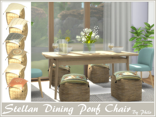 Sims 4 — Stellan Dining  Pouf Chair by philo — Lovely pouf chair for boho interiors. 7 Swatches