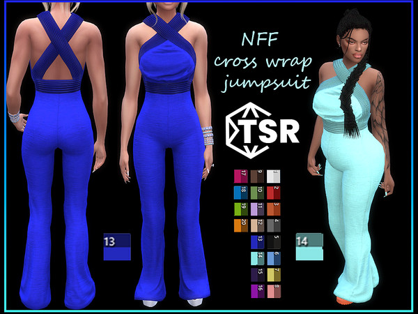 Sims 4 —  Cross wrap jumpsuit by Nadiafabulousflow — Hi guys! This upload its a linen silk cross wrap jumpsuit - New mesh