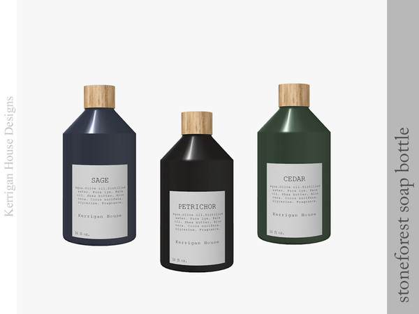 Sims 4 — Stoneforest Soap Bottle by kerriganhouse — A soap bottle in three different swatches. Its minimalist design is
