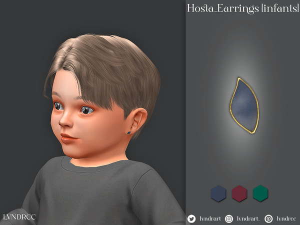 Sims 4 — Hosta Earrings [Infants] by LVNDRCC — Modern and elegant subtle gold leaf earrings with ceramic detail in dark,