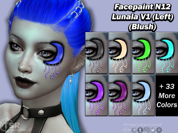 Sims 4 — Facepaint N12 - Lunala V1 Left (Blush) by PinkyCustomWorld — Moon facepaint with a black shadow outline and