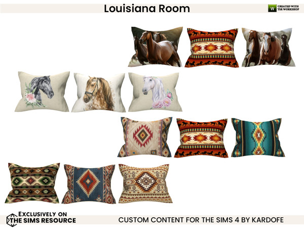 Sims 4 — Louisiana Room_Cushions by kardofe — Group of three cushions to put on the sofa, in four colour options