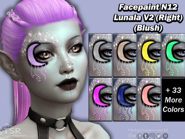 Sims 4 — Facepaint N12 - Lunala V2 Right (Blush) by PinkyCustomWorld — Moon facepaint with a black shadow outline and