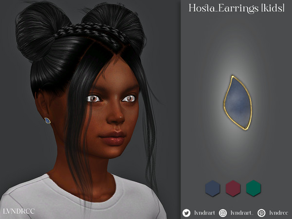 Sims 4 — Hosta Earrings [kids] by LVNDRCC — Modern and elegant subtle gold leaf earrings with ceramic detail in dark,