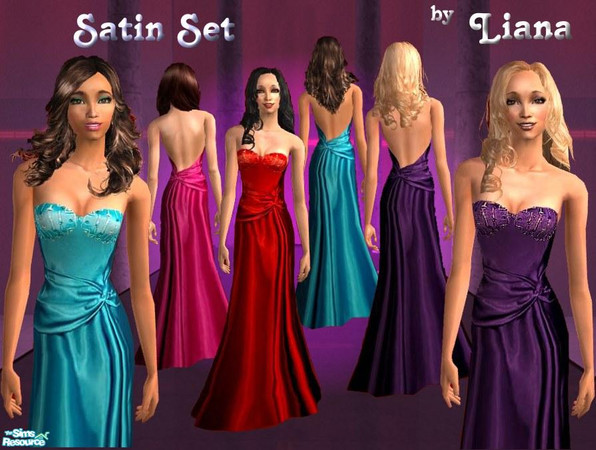 Sims 2 — Satin Collection by Lianaa — 4 long, satin gowns with rhinestone details.