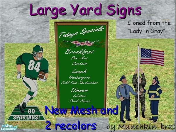 Sims 2 — Large Sign Recolors by munchkin_brat — 2 cute recolors of my large sign mesh. More to come soon. The