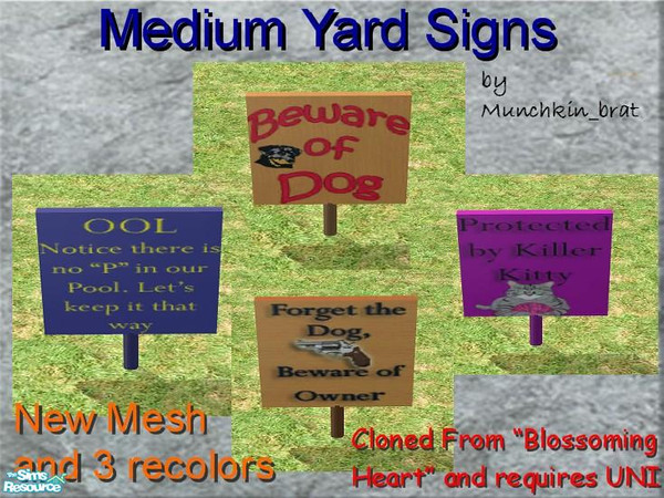 Sims 2 — Med. Yard Sign Recolors by munchkin_brat — A cute set of recolors to grab the attention of your neighbors.
