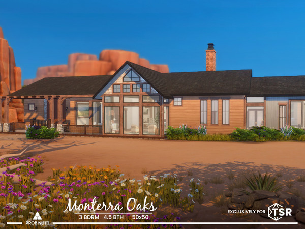 Sims 4 — Monterra Oaks Ranch by ProbNutt — Take in amazing views of Chestnut Ridge from the privacy of this single-level