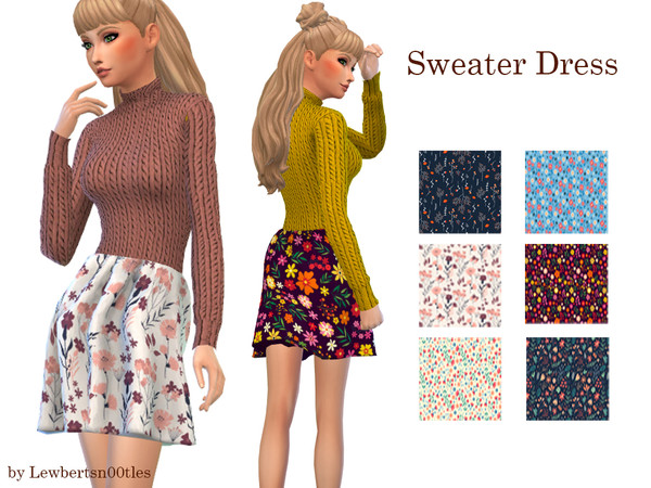 Sims 4 — Floral Sweater Dress by Lewbertsn00tles — New mesh All LOD's 12 Swatches Teen/Young Adult/Adult Female Custom