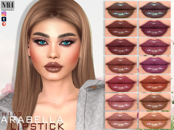 Sims 4 — [Patreon] Arabella Lipstick N163 by MagicHand — High-shine lipstick in 16 colors - HQ Compatible.