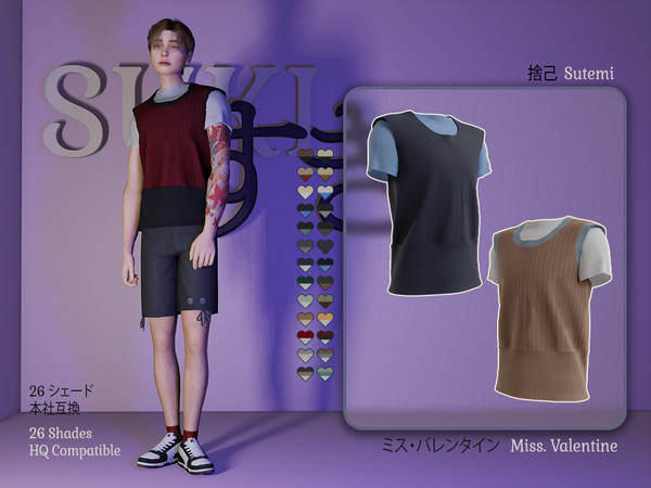 Sims 4 — Sutemi Top by MissValentine142 — Knit vest with t-shirt underneath. 26 Shades Teen, Young Adult, Adult HQ