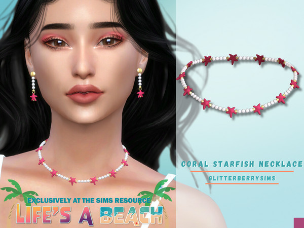 Sims 4 — Life's a Beach: Coral Starfish Necklace by Glitterberryfly — A gorgeous pink starfish necklace with diamonds and