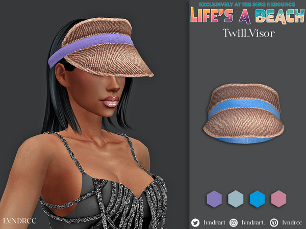 Sims 4 — Life's a Beach Twill Visor by LVNDRCC — Elegant visor hat made from light cotton with airbrushed details, with