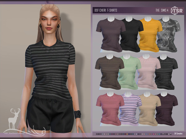 Sims 4 — DSF CHERI  TSHIRTS.package by DanSimsFantasy — This clothing set consists of a sleeveless shirt and shorts.