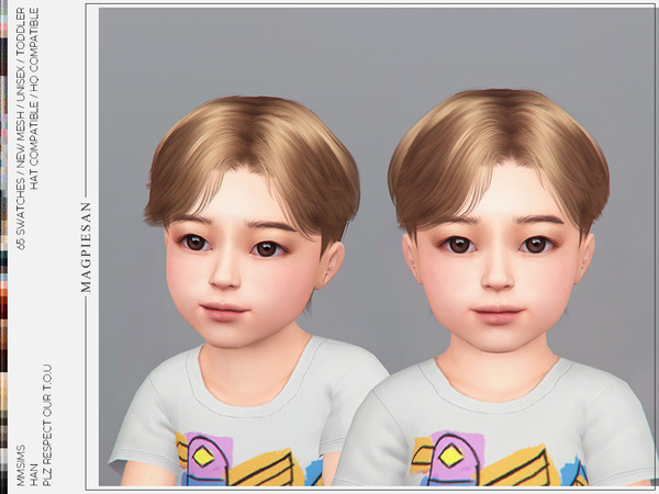 Sims 4 — Han Hair for Toddler by magpiesan — Natural short hairstyle in 65 colors for Toddler.