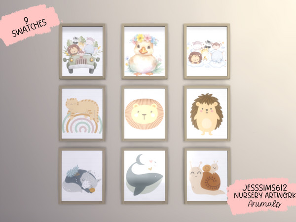 Sims 4 — Cute Nursery Animal Artwork by JessSims612 — Set of 9: Nursery Animal Artwork